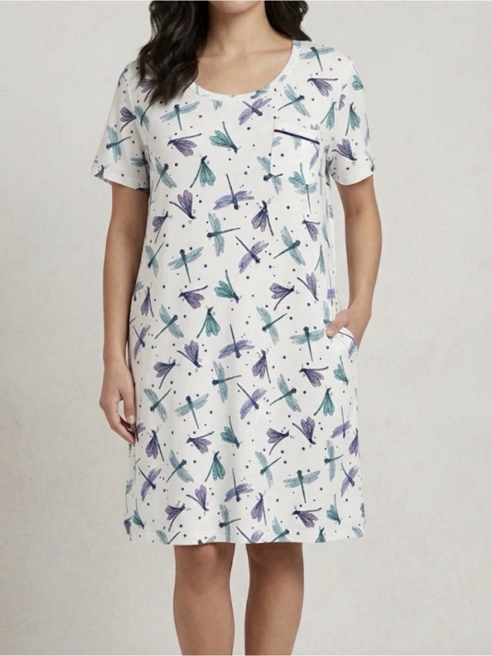 Soma Cool Nights Short Sleeve Sleep Shirt Nightgown Dragonfly Pattern Size XL